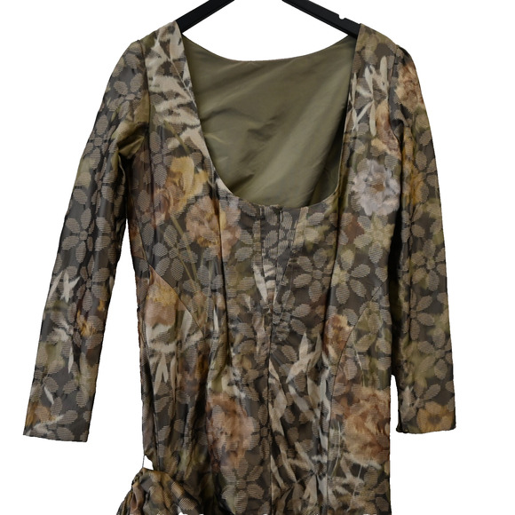 Oscar De La Renta Maxi Gown Size 14 Green Floral Silk Long Sleeve Evening Dress - Picture 6 of 10